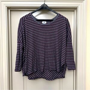 Oversized Grey and Burgundy Striped Boat Neck Top